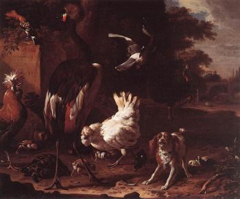 梅爾基奧爾 德 宏德柯特 Birds And A Spaniel In A Garden 梅爾基奧爾 德 宏德柯特 Birds And A Spaniel In A Garden